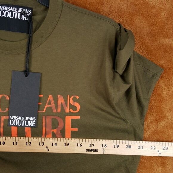 VERSACE COUTURE Mens Shirt Small Green Pullover Crew Logo Tee $150 Flawed - Picture 6 of 8